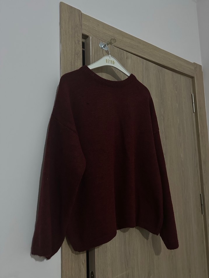 Bordo Kadın Uzun Kollu Triko Kazak - Görsel 2