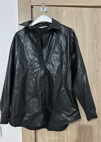 Düğmeli Siyah Deri Kadın Ceket - Görsel 5