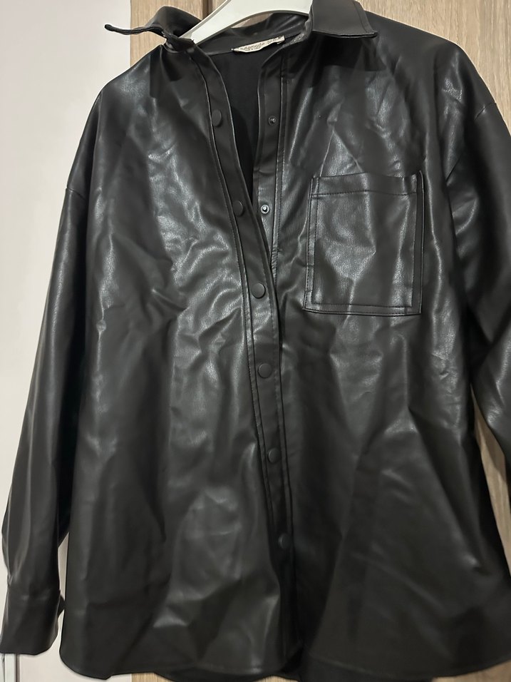 Düğmeli Siyah Deri Kadın Ceket - Görsel 3
