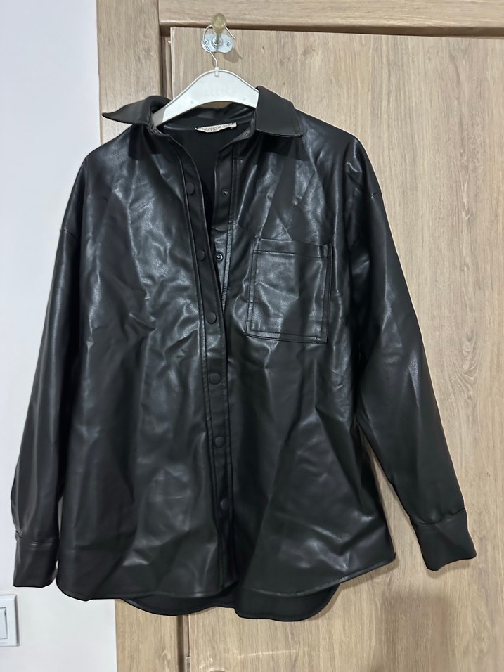 Düğmeli Siyah Deri Kadın Ceket - Görsel 5