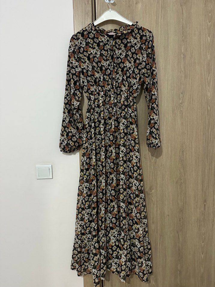 Bohem Uzun Kollu Piliseli Kadın Elbise - Görsel 4