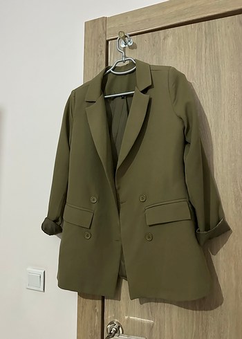 Kadın Haki Düğmeli Normal Kesim Blazer - Görsel 5