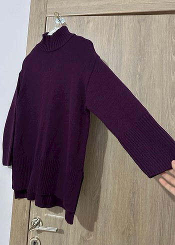 Mor Boğazlı Örgü Kadın Kazak - Görsel 3