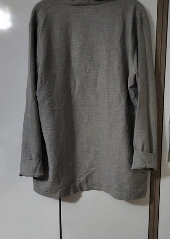 Gri Keten Midi Kadın Ceket - Görsel 2