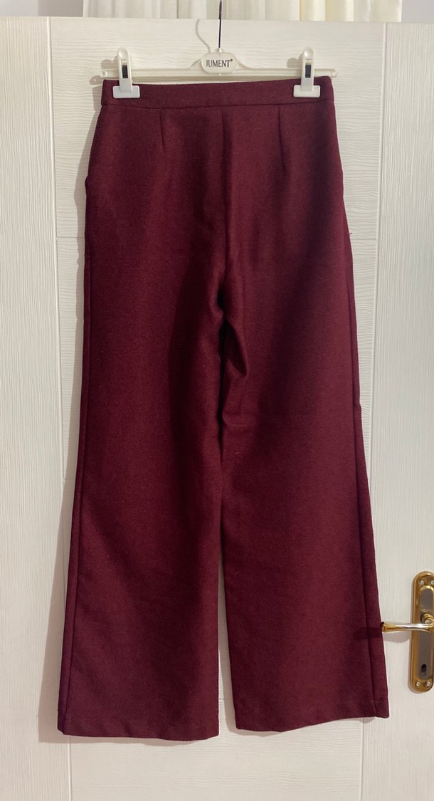 Bordo Kadın Wide Leg Kumaş Pantolon - Görsel 2