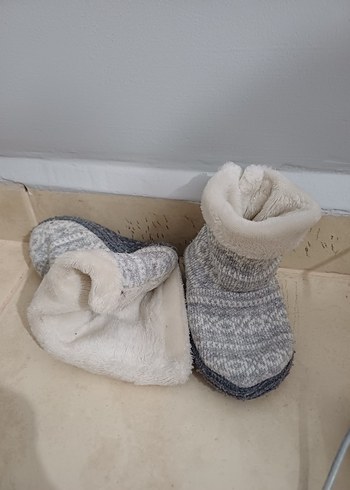 Kızlar için Gri Örgü Yün Sıcak Terlik - Görsel 3