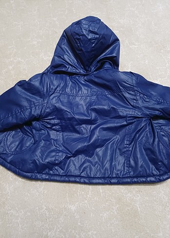 Düğmeli Kapüşonlu kız Çocuk Mavi Ceket - Görsel 3