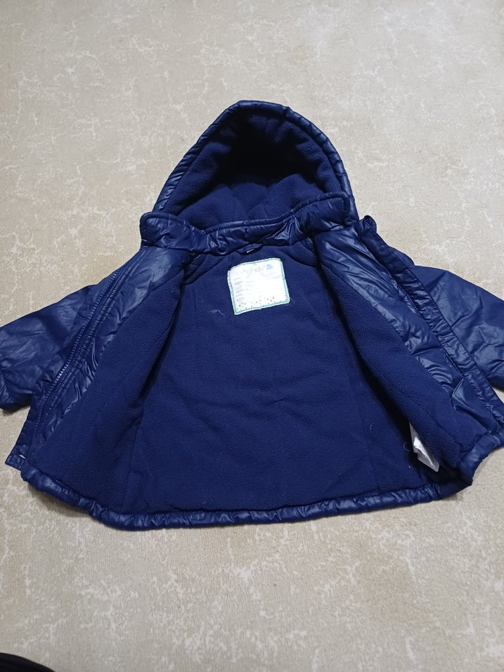 Düğmeli Kapüşonlu kız Çocuk Mavi Ceket - Görsel 2