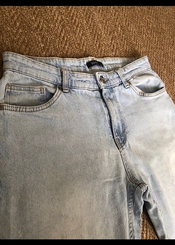 Gri Bej Kadın Denim Salaş pantolon - Görsel 2