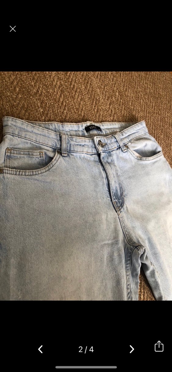 Gri Bej Kadın Denim Salaş pantolon - Görsel 2