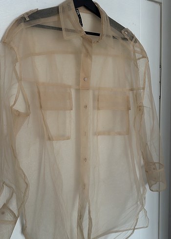 Bej Transparan Kadın Gömlek - Görsel 2