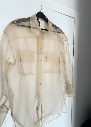 Bej Transparan Kadın Gömlek - Görsel 3