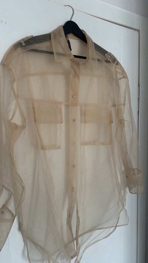 Bej Transparan Kadın Gömlek - Görsel 2