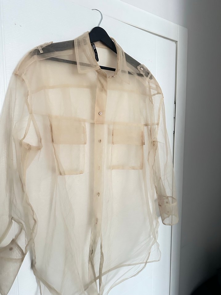 Bej Transparan Kadın Gömlek - Görsel 3