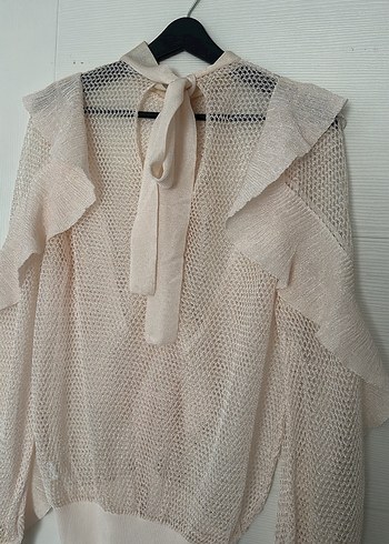 Bej Fırfırlı merserize şık Kadın Kazak - Görsel 2