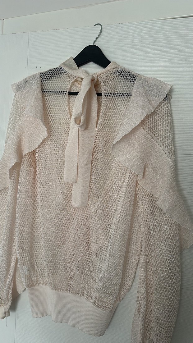 Bej Fırfırlı merserize şık Kadın Kazak - Görsel 2