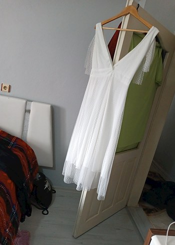 Beyaz V Yaka Midi Bohem Mini abiye S/ M uyumlu - Görsel 6