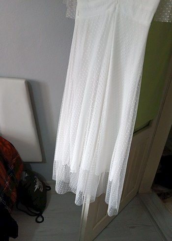 Beyaz V Yaka Midi Bohem Mini abiye S/ M uyumlu - Görsel 5