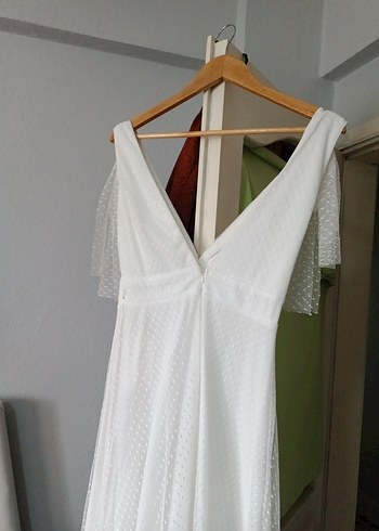 Beyaz V Yaka Midi Bohem Mini abiye S/ M uyumlu - Görsel 4