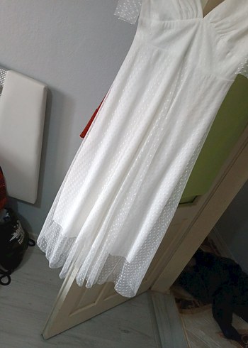 Beyaz V Yaka Midi Bohem Mini abiye S/ M uyumlu - Görsel 3