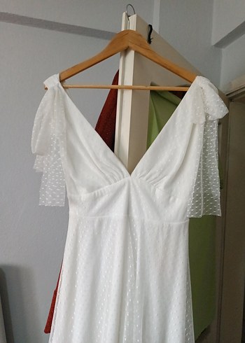 Beyaz V Yaka Midi Bohem Mini abiye S/ M uyumlu - Görsel 2