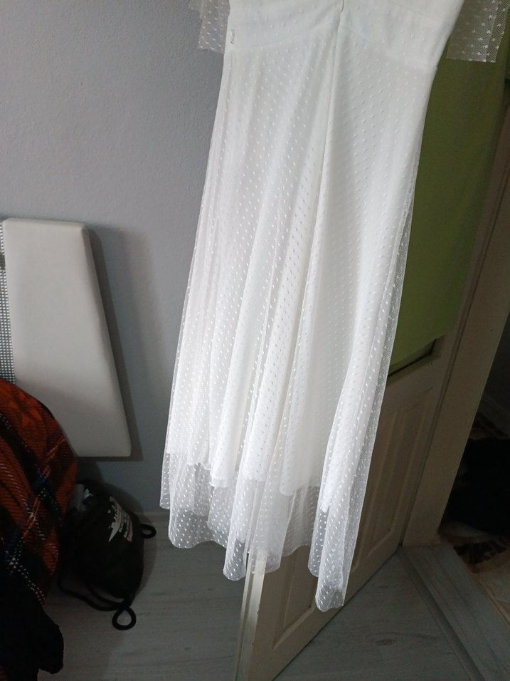 Beyaz V Yaka Midi Bohem Mini abiye S/ M uyumlu - Görsel 5