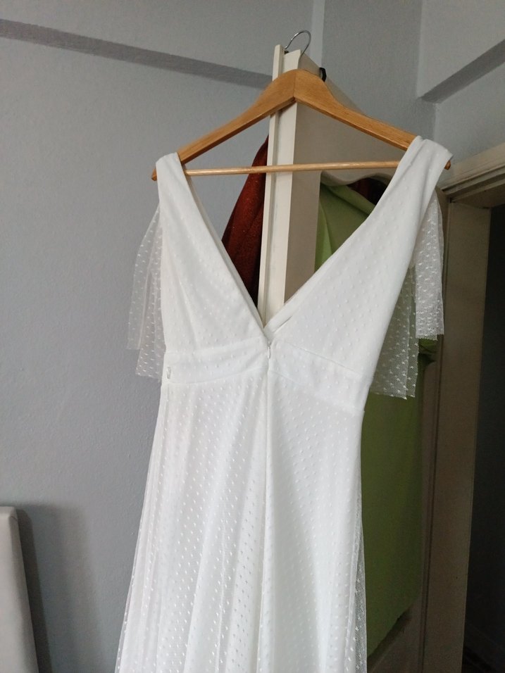 Beyaz V Yaka Midi Bohem Mini abiye S/ M uyumlu - Görsel 4