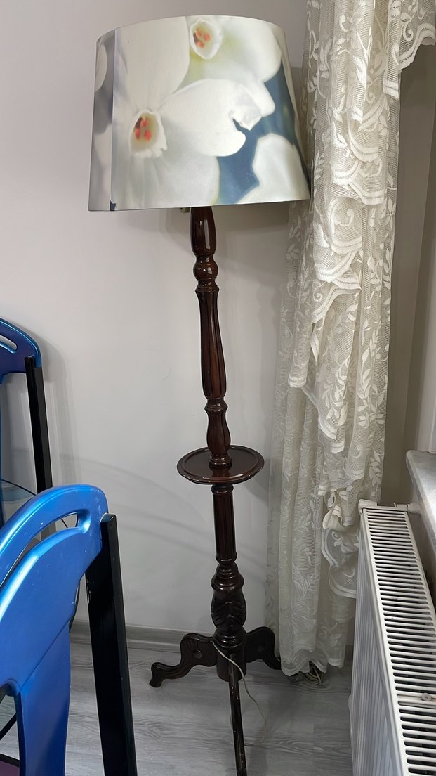 Ahşap Gövdeli Bej Abajur Lambası - Görsel 4