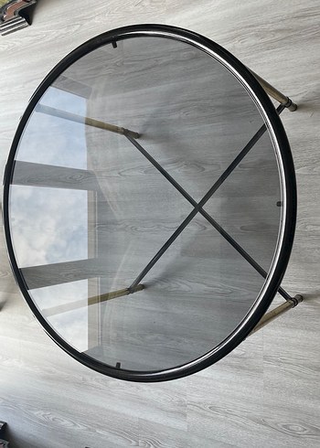 Tasarım Metal Siyah Camlı Yuvarlak Sehpa - Görsel 3