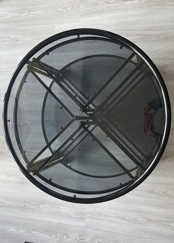 Tasarım Metal Siyah Camlı Yuvarlak Sehpa - Görsel 2