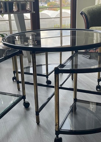 Tasarım Metal Siyah Camlı Yuvarlak Sehpa - Görsel 5