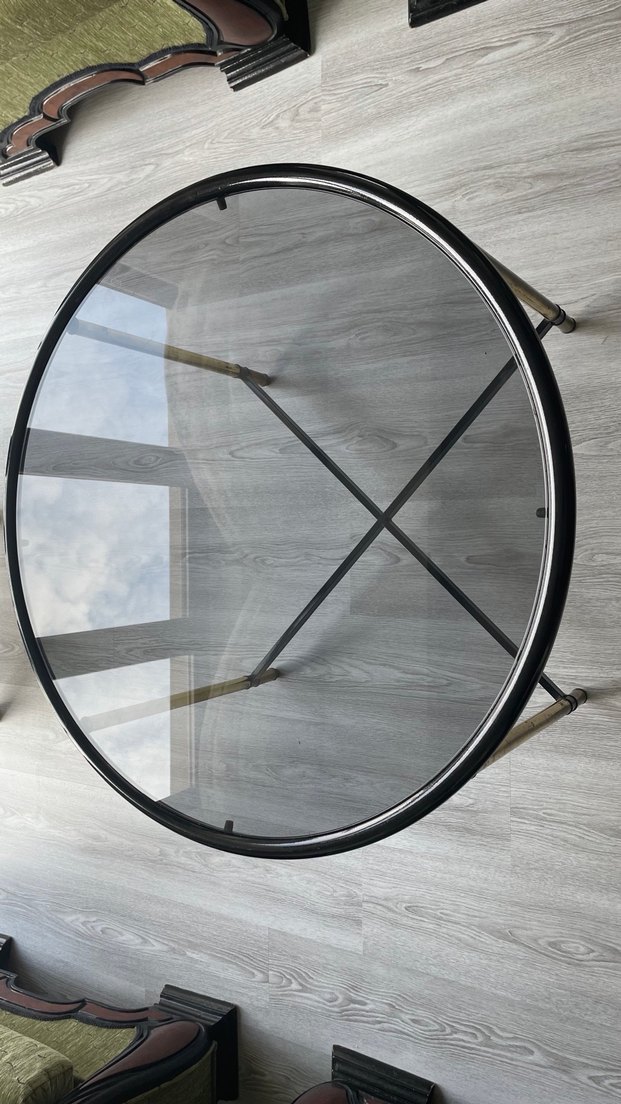 Tasarım Metal Siyah Camlı Yuvarlak Sehpa - Görsel 3