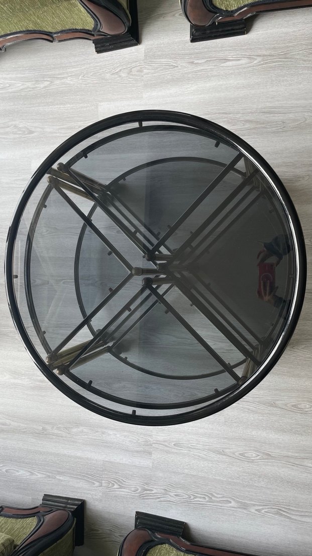 Tasarım Metal Siyah Camlı Yuvarlak Sehpa - Görsel 2