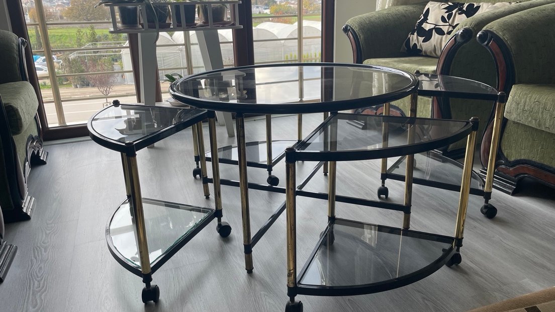 Tasarım Metal Siyah Camlı Yuvarlak Sehpa - Görsel 5