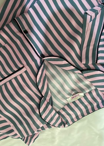 Pembe Çizgili Midi Kadın Pijama Üstü - Görsel 7