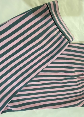 Pembe Çizgili Midi Kadın Pijama Üstü - Görsel 2