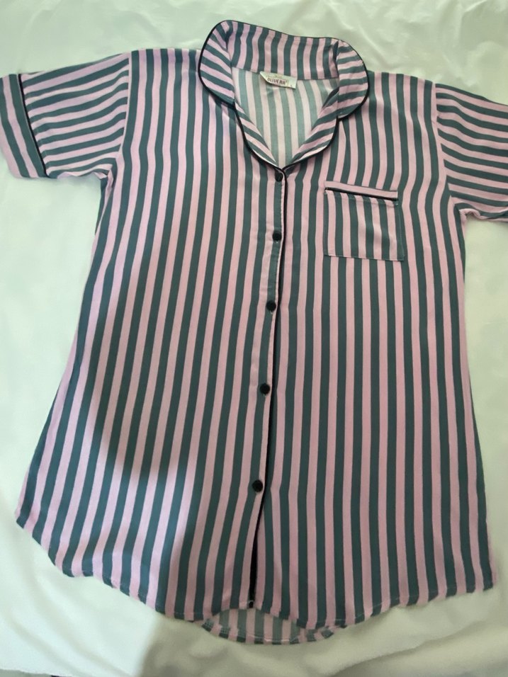 Pembe Çizgili Midi Kadın Pijama Üstü - Görsel 5