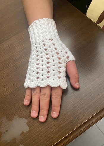 Dantel Detaylı Beyaz Örgü Kadın Eldiveni - Görsel 6