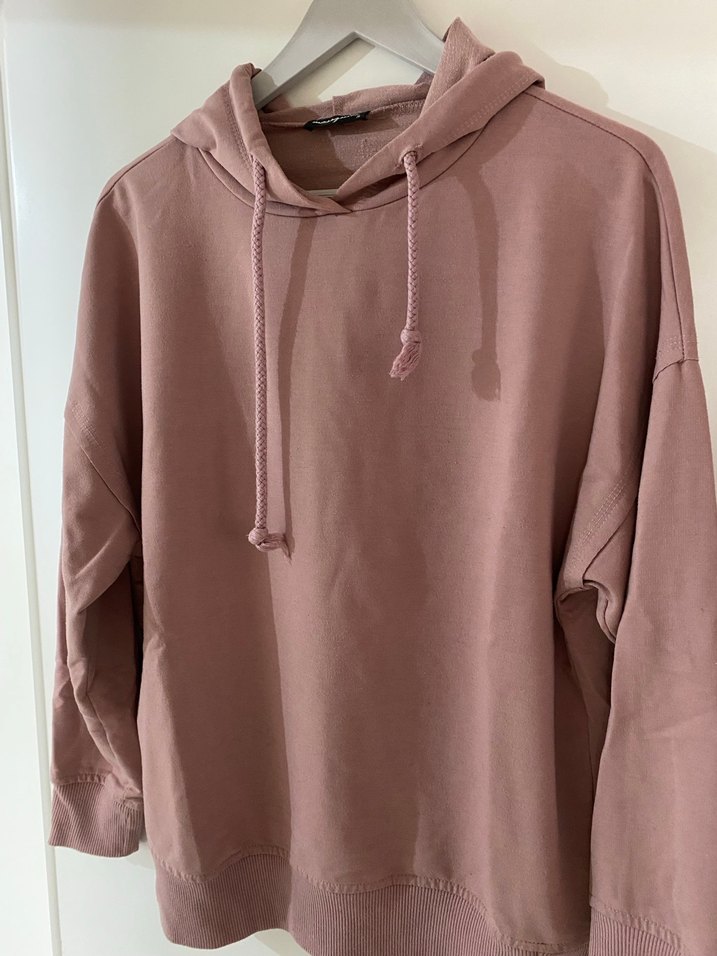 Bej Kapüşonlu Salaş Kadın Sweatshirt - Görsel 2