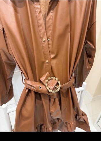 Kahverengi Deri elbise - Görsel 2