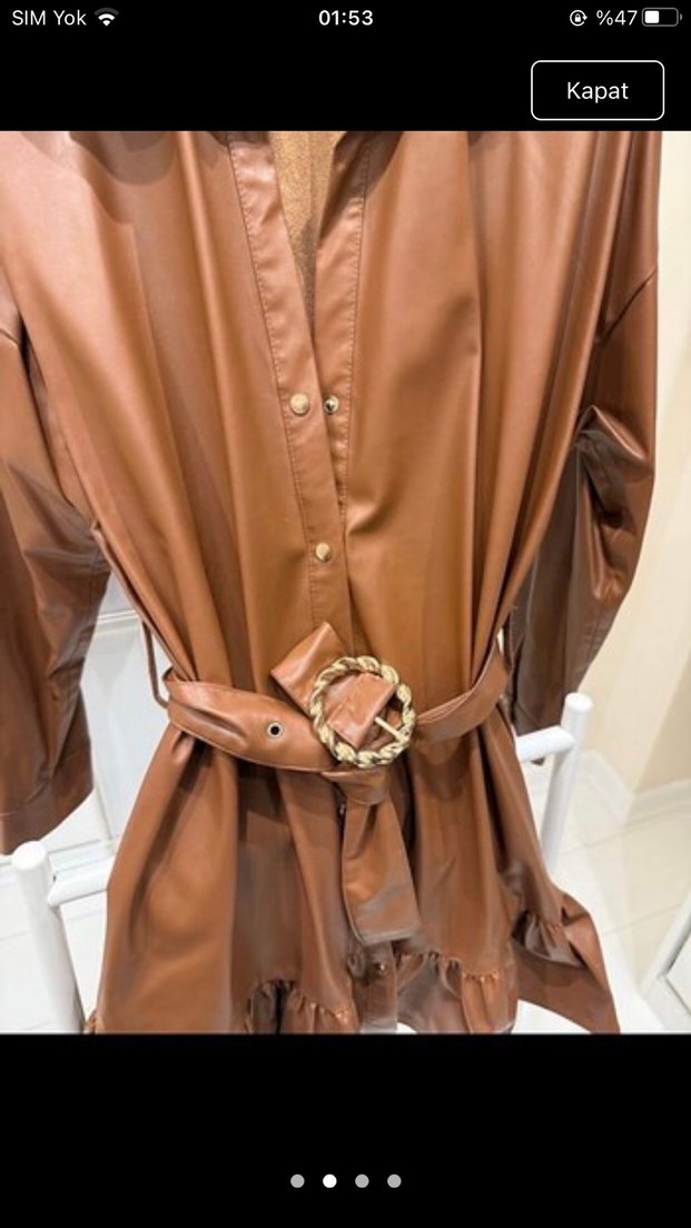 Kahverengi Deri elbise - Görsel 2