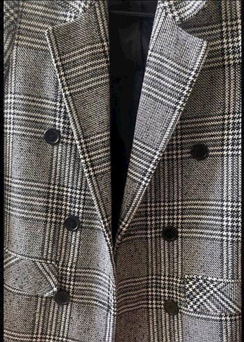 Ekose Desenli Gri Kadın Blazer Ceket - Görsel 2