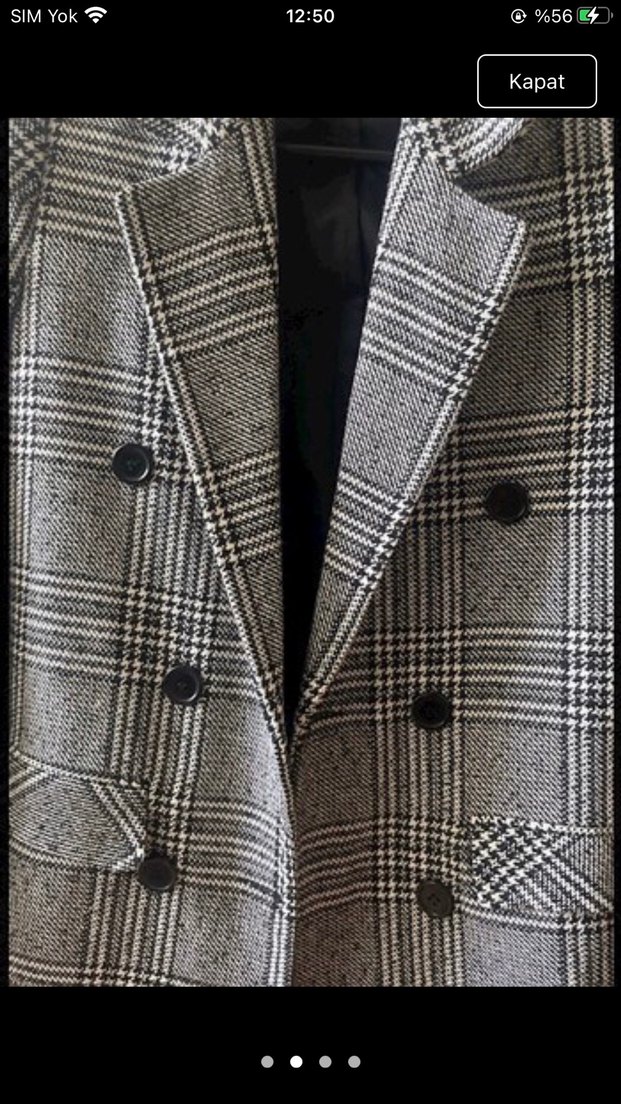 Ekose Desenli Gri Kadın Blazer Ceket - Görsel 2