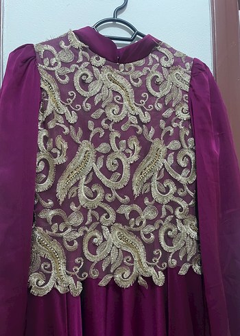 Bordo Nakışlı Uzun Kadın Bindallı Elbise - Görsel 2