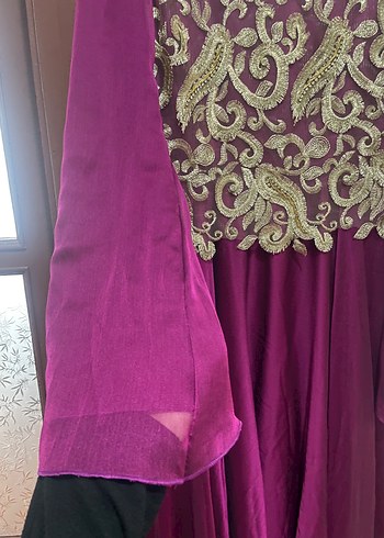 Bordo Nakışlı Uzun Kadın Bindallı Elbise - Görsel 3