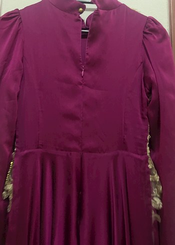 Bordo Nakışlı Uzun Kadın Bindallı Elbise - Görsel 6