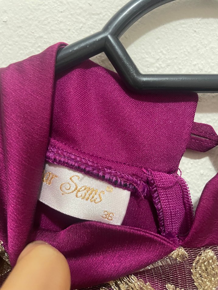 Bordo Nakışlı Uzun Kadın Bindallı Elbise - Görsel 4