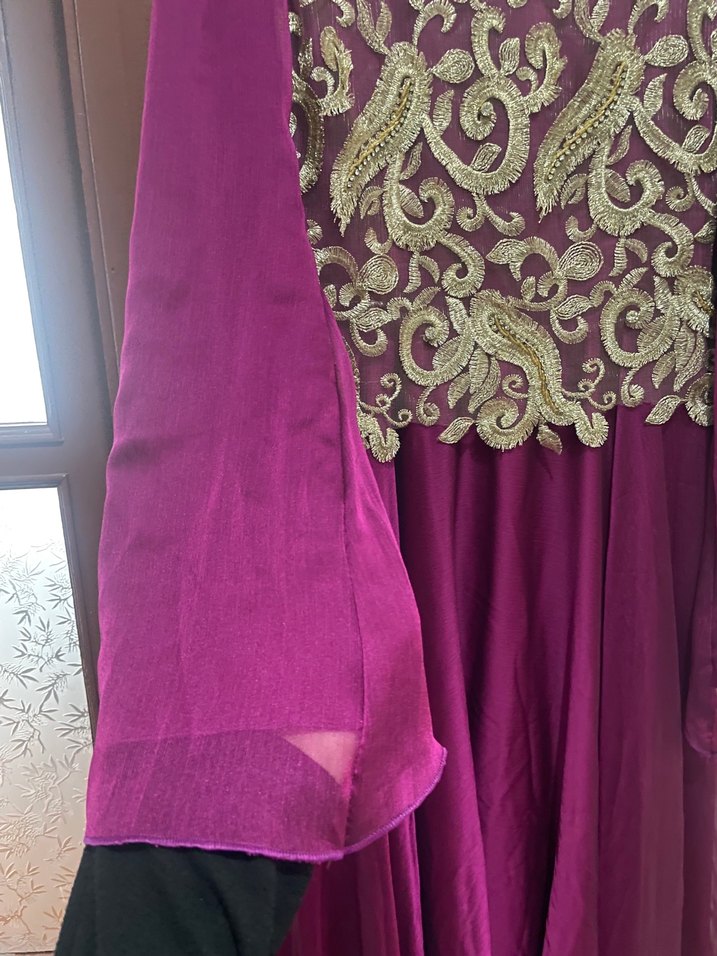 Bordo Nakışlı Uzun Kadın Bindallı Elbise - Görsel 3