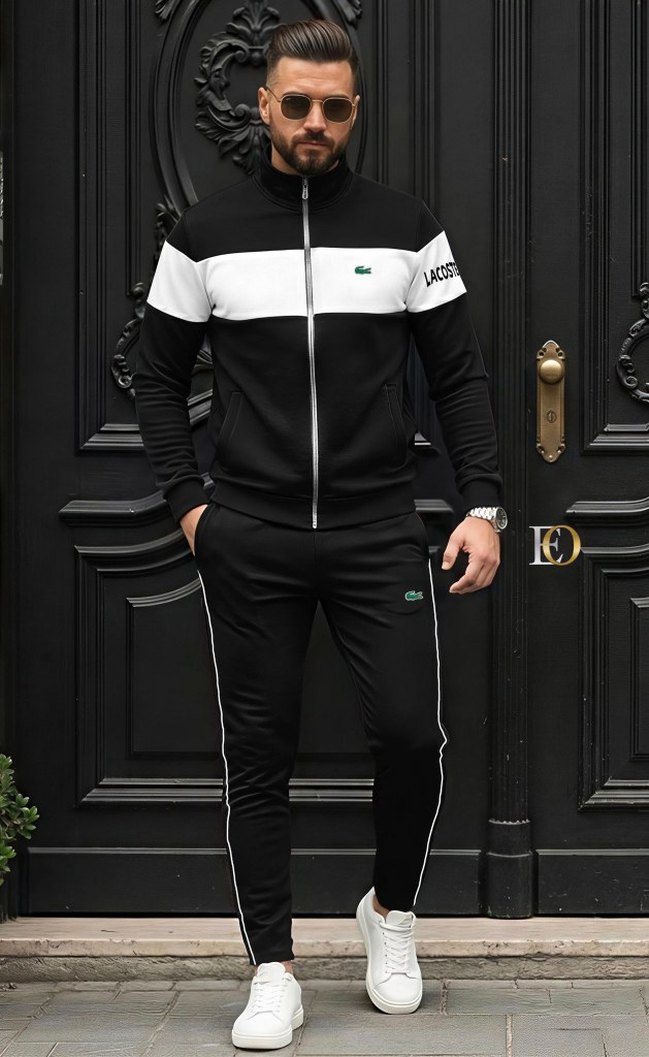 Lacoste Beyaz-Siyah Fermuarlı Eşofman Takımı - Görsel 2