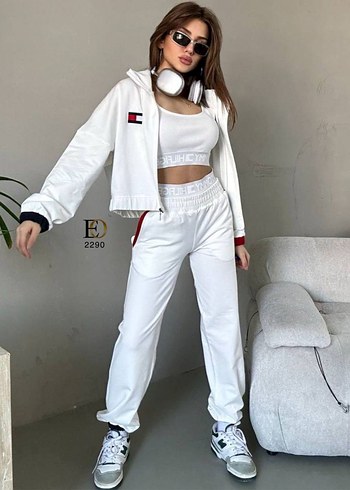 Beyaz Mini Kemerli Kadın Eşofman Takımı - Görsel 2